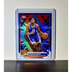 Tyrese Maxey 2023-24 Topps Chrome NBA #33 Blue Refractor Card Philadelphia 76ers